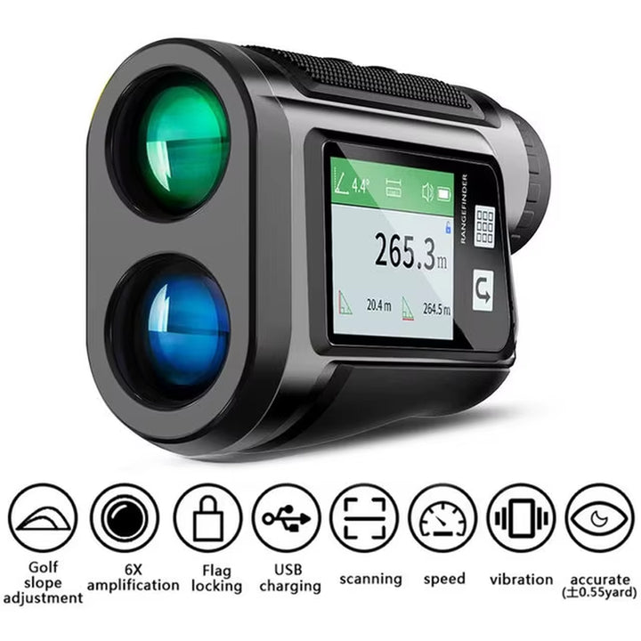 Golf Range Finder with Telescope, USB Rechargeable, Touch Screen LCD Display, Laser Distance Speed Meter with English Voice,