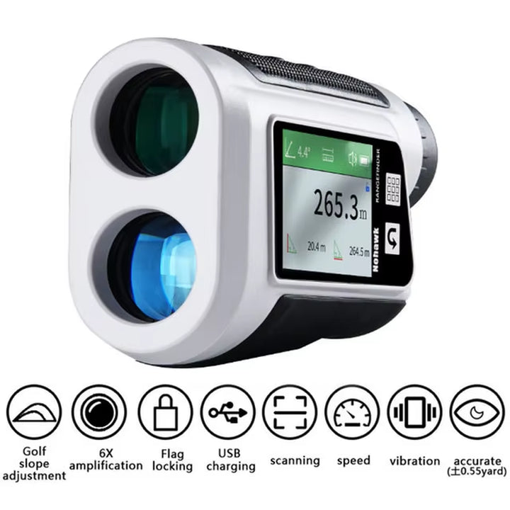 Golf Range Finder with Telescope, USB Rechargeable, Touch Screen LCD Display, Laser Distance Speed Meter with English Voice,