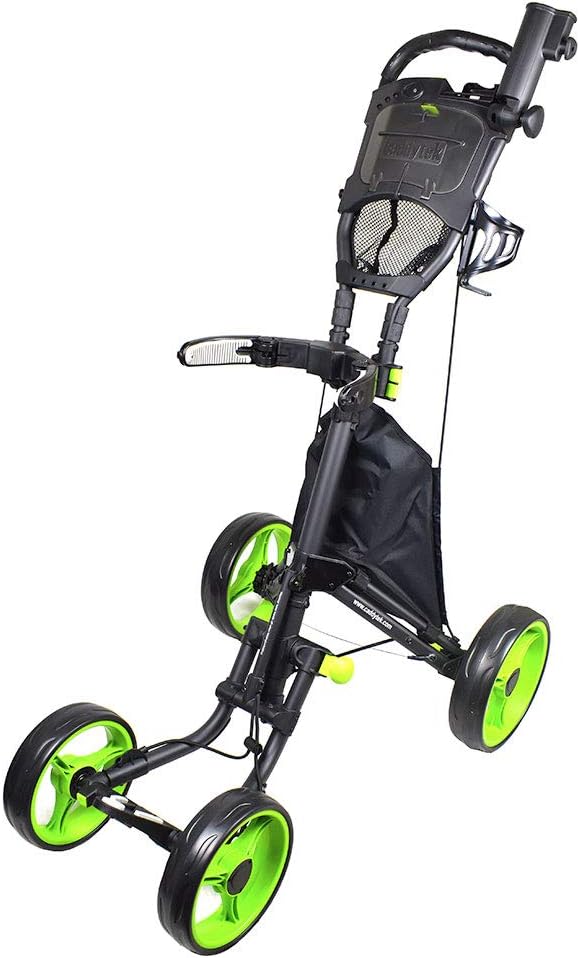 4 Wheel Golf Pushcart, Superlite 4 Explorer Version 8, with Adjustable Straps, Drink & Scorecard Holder, Folds for Travel