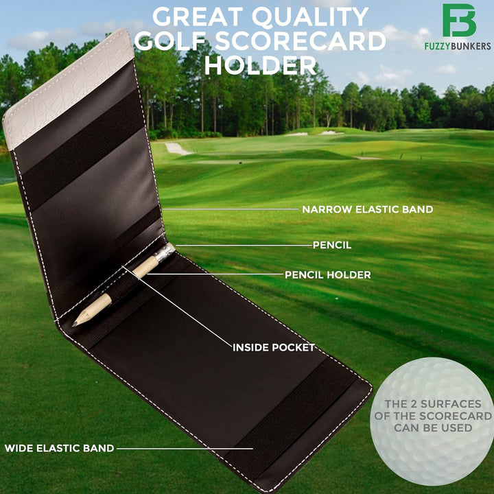 Quality Leather Golf Scorecard Holder Multiple Colors - Yardage Book Cover - Golf Yardage Book - Golf Scorecard Book -Free Pencil and Stat Tracker Sheet