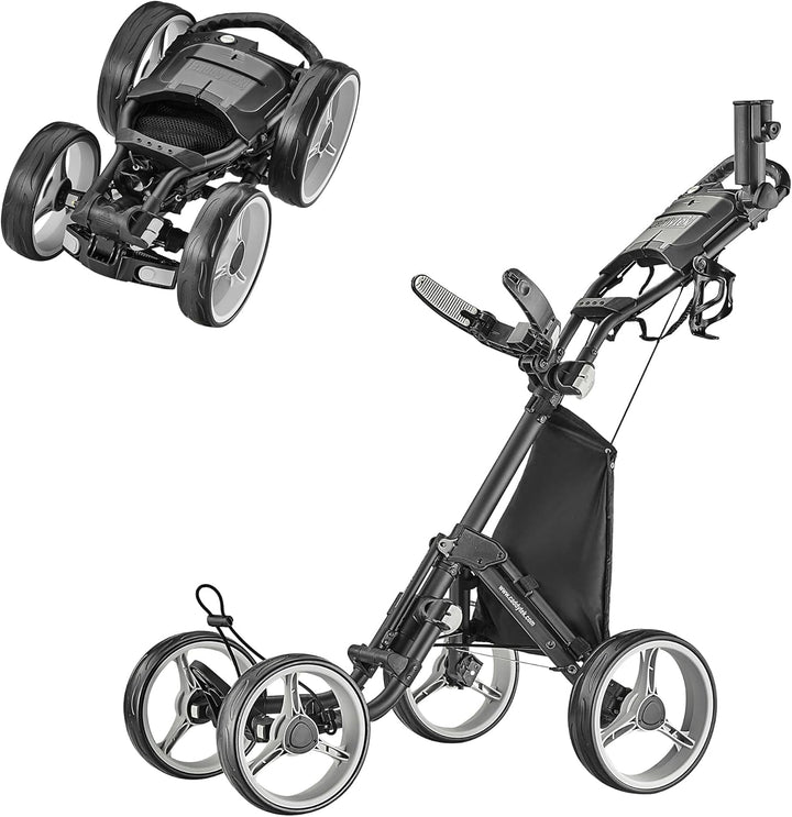 4 Wheel Golf Pushcart, Superlite 4 Explorer Version 8, with Adjustable Straps, Drink & Scorecard Holder, Folds for Travel