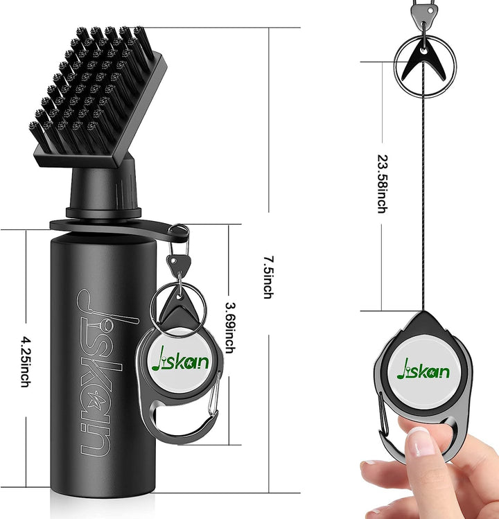 Pro Golf Club Brush Cleaner with Retainer Clip and Squeeze Water Bottle 7.5 Inches Holds 4 Ounces of Water, Essentials Golf Accessories for Men, Best Golf Gifts for Men