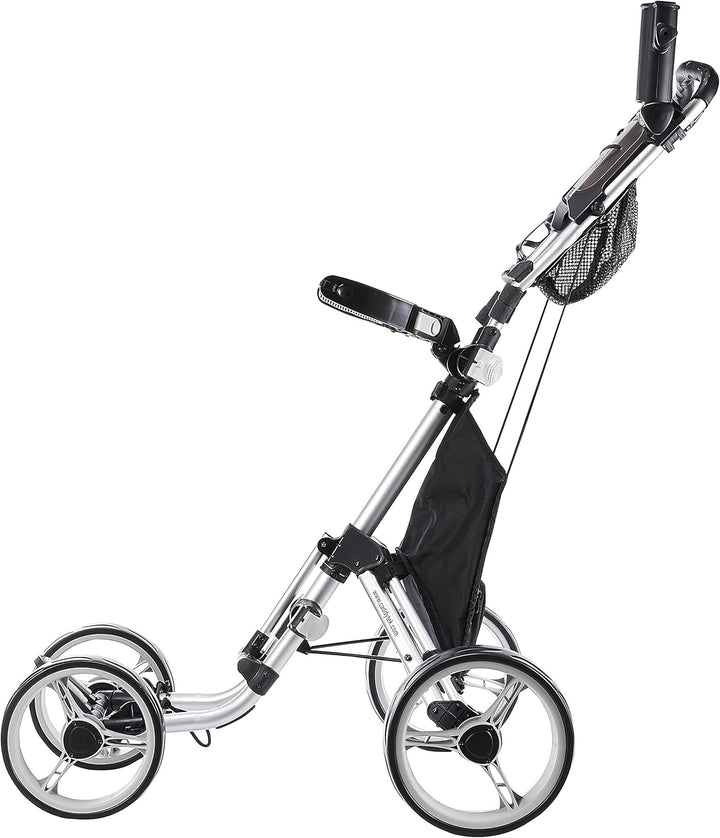 4 Wheel Golf Pushcart, Superlite 4 Explorer Version 8, with Adjustable Straps, Drink & Scorecard Holder, Folds for Travel