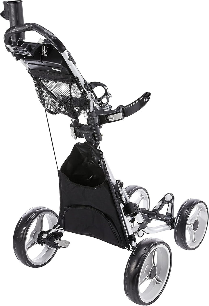 4 Wheel Golf Pushcart, Superlite 4 Explorer Version 8, with Adjustable Straps, Drink & Scorecard Holder, Folds for Travel