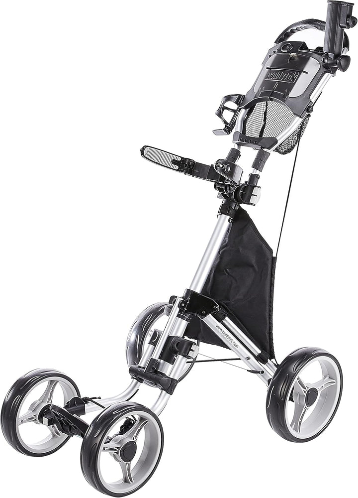 4 Wheel Golf Pushcart, Superlite 4 Explorer Version 8, with Adjustable Straps, Drink & Scorecard Holder, Folds for Travel