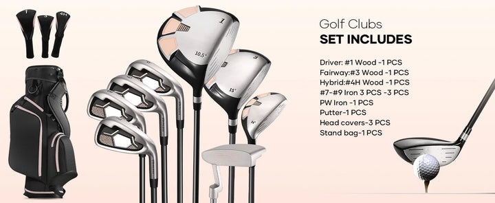 Golf Clubs Package 12Club Set Includes 8 Club Set for Men Woman Right Handed, True Temper Steel Shafts, Putter, Stand Bag & 3 Head Covers