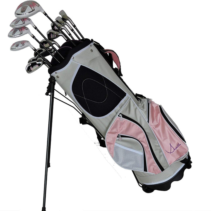 Signature Womens Pink 13 Pieces Golf Clubs and Golf Bag, Right-Hand, 1 Titanium Driver, 2 Fairway, 1 Hybrids, 6 Irons 1 Pitching Wedge 1 Sand Wedge, 1 Putter