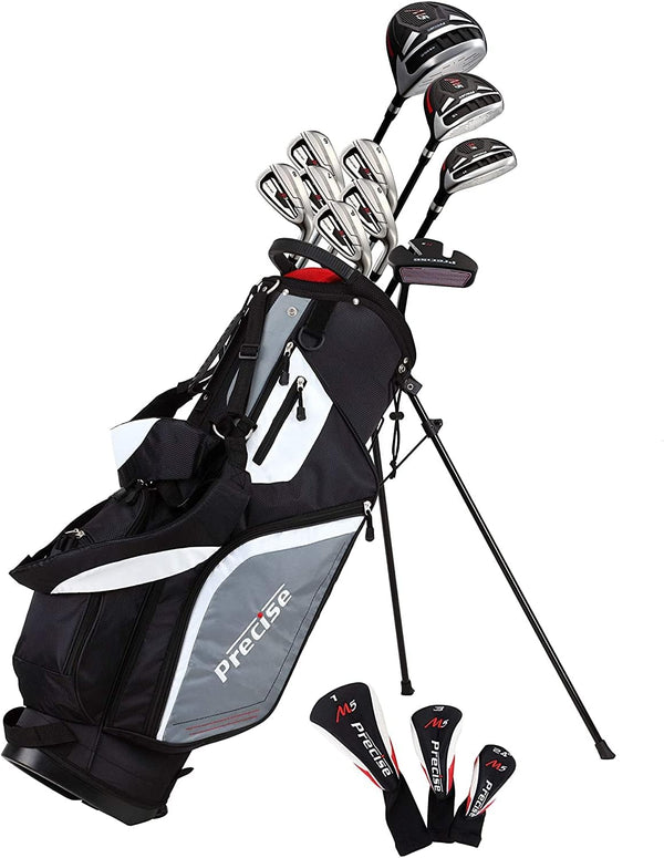 Men's Complete Right Hand Golf Clubs M5 Set Includes Titanium 460 Driver, #3 Wood, Hybrid, 5-9 Irons, pitching wedge, Putter, Stand Bag, 3 head covers.  Made of stainless steel and graphite!