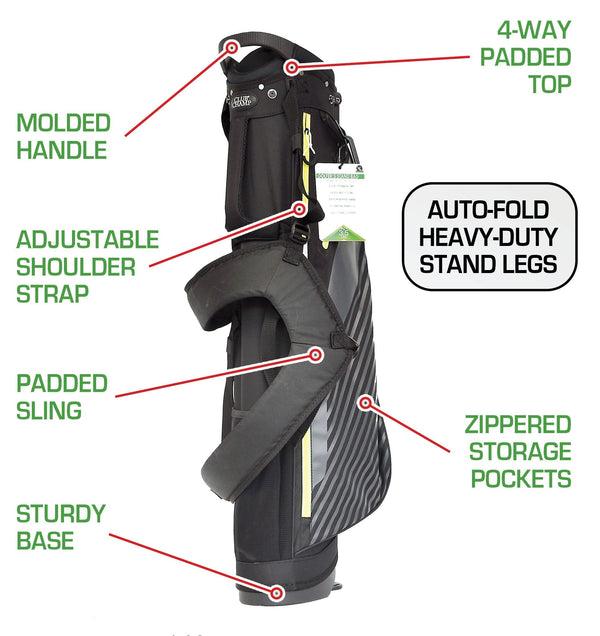 Golf Stand Bag, 4 Way Divider, Black 6.5", Ultra Light!, Adjustable Sling and Hip Pad Makes Transporting Clubs as Easy as Possible!