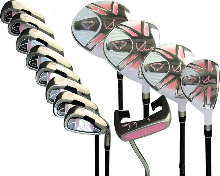 Signature Womens Pink 13 Pieces Golf Clubs and Golf Bag, Right-Hand, 1 Titanium Driver, 2 Fairway, 1 Hybrids, 6 Irons 1 Pitching Wedge 1 Sand Wedge, 1 Putter