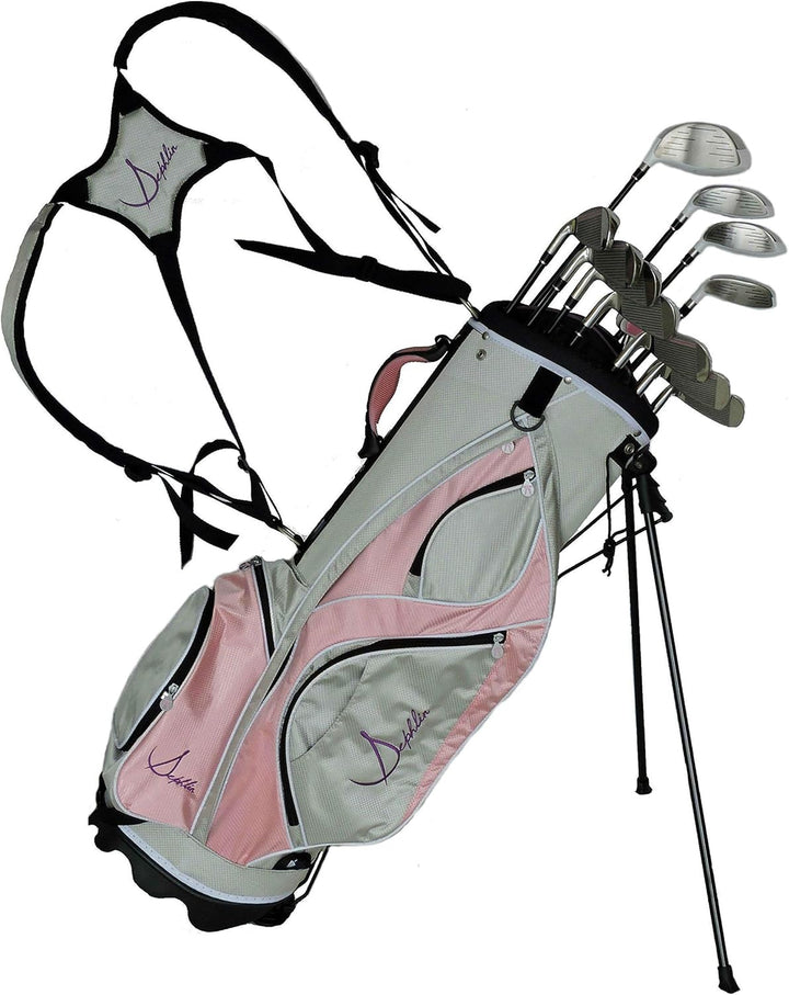 Signature Womens Pink 13 Pieces Golf Clubs and Golf Bag, Right-Hand, 1 Titanium Driver, 2 Fairway, 1 Hybrids, 6 Irons 1 Pitching Wedge 1 Sand Wedge, 1 Putter